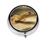 Sand Leopard Gecko This Small, Round Pill Box is a Portable Travel Medicine Organizer with Three compartments for Storing Daily medications.