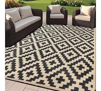 SAND MINE Reversible Mats, Plastic Straw Rug, Modern Area Rug, Large Floor Mat and Rug for Outdoors, RV, Patio, Backyard, Deck, Picnic, Beach, Trailer, Camping, Black & Beige, 6' x 9'