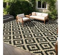 SAND MINE Reversible Mats, Plastic Straw Rug, Modern Area Rug, Large Floor Mat and Rug for Outdoors, RV, Patio, Backyard, Deck, Picnic, Beach, Trailer, Camping, Black & Beige, 10' x 14'