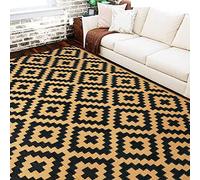 SAND MINE Reversible Mats, Plastic Straw Rug, Modern Area Rug, Large Floor Mat and Rug for Outdoors, RV, Patio, Backyard, Deck, Picnic, Beach, Trailer, Camping, Black & Brown, 6' x 9'
