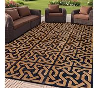 SAND MINE Reversible Mats, Plastic Straw Rug, Modern Area Rug, Large Floor Mat and Rug for Outdoors, RV, Patio, Backyard, Deck, Picnic, Beach, Camping, Trailer, Black & Brown, 9' x 18'