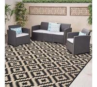 SAND MINE Waterproof Outdoor Rug 8x8 ft, Plastic Reversible Rug, Modern Area Rug, Large Floor Mat for Outdoors, RV, Patio, Backyard, Deck, Picnic, Beach, Camping, Black & Beige