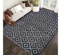 SAND MINE Waterproof Outdoor Rug, Plastic Reversible Rug, Modern Area Rug, Large Floor Mat for Outdoors, RV, Patio, Backyard, Deck, Picnic, Beach, Camping (8' x 8', Black Grey Lattice)