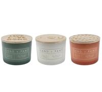 Sand + Paws 12oz Candles with Carved Wood Lids, Set of 3