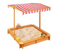 Relaxdays Sandpit, with Adjustable Roof, HxWxD: 117 x 117 x 117 cm, Sand Pit with Bottom Fleece, Pine Wood, Natural, Polyester
