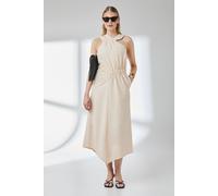 Sand Ruched Detail Linen Asymmetric Hem Halter Midaxi Dress Principles Sand 20