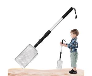 Sand Scoop for Beach - Adjustable Long Handle Dipper, Metal Shark Tooth Sifter, Sand Collection Tool | Portable Beach Accessory for Picking Seashells, Rocks, Fossils, Treasure, Outdoor Exploration, Va