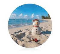Sand Snowman on Beach Cutting Boards Tempered Glass Chopping Board for Kitchen Multipurpose Cutting Surface Lightweight Round Butcher Block Unique Design Chopping Block