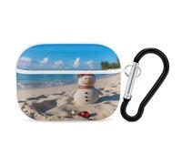 Sand Snowman On Beach Earbuds Organizer Shockproof Protective Airpods Pro Cover with Carabiner Clip Anti Fall Carrying Earphone Case Cover for Airpods Pro 2nd Generation White