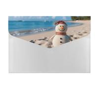 Sand Snowman on Beach Folder Water-Resistant Accordion Files Organizer Moisture-Proof Expanding File Folder Pockets Reusable Clear File Folders Files Bags Document Holder
