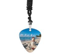Sand Snowman on Beach Guitar Pick Necklace Exquisite Titanium Steel Personalized Necklaces Cool Pendant Necklaces Fashion Guitar Pick Holder Necklace Unique Gifts for Adult