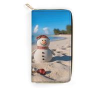 Sand Snowman on Beach Leather Wallet, Bifold Stylish Wallets, Credit Card Holder for Passport Covers, Purse Passport Bag for Men Women