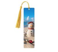 Sand Snowman on Beach Wood Bookmark for Book Lovers Birthday Teachers Gift, Handmade Craft Book Marks Ornaments with Tassel Exquisite Reading Page Markers for Men Women
