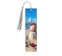 Sand Snowman on Beach Wood Bookmark for Book Lovers Birthday Teachers Gift, Handmade Craft Book Marks Ornaments with Tassel Exquisite Reading Page Markers for Men Women