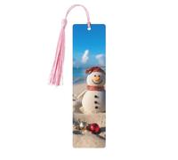 Sand Snowman on Beach Wood Bookmark for Book Lovers Birthday Teachers Gift, Handmade Craft Book Marks Ornaments with Tassel Exquisite Reading Page Markers for Men Women