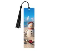 Sand Snowman on Beach Wood Bookmark for Book Lovers Birthday Teachers Gift, Handmade Craft Book Marks Ornaments with Tassel Exquisite Reading Page Markers for Men Women