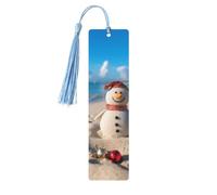 Sand Snowman on Beach Wood Bookmark for Book Lovers Birthday Teachers Gift, Handmade Craft Book Marks Ornaments with Tassel Exquisite Reading Page Markers for Men Women
