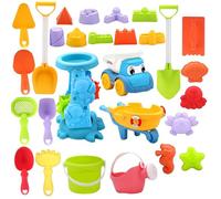 Sand Toys - 30 Pieces | Kidoozie | Sand Castle Toy | Sensory Tray | Foldable Beach Toys | Foldable Slide Bucket | Improved Toss & Catch Ball Set | Sandy Toys