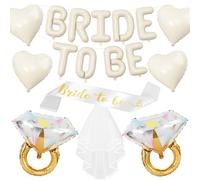 Sand White Bachelorette Party Decorations, Cream White Bride To Be Banner Heart Balloons with Diamond Ring Foil Balloon, Bride To Be Sash&Veil for Bachelorette Engagement Bridal Shower Party Supplies