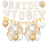 Sand White Bachelorette Party Decorations Hen, Milky White Bride To Be Bridal Shower Balloons Decorations, Bride To Be Banner, White Gold Round Balloon, Heart Balloon Golden Banner Ribbon
