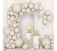 Sand White Balloons, 106 pcs Retro White Balloon Garland Arch Kit 5 10 12 18 inch Latex Balloons with Ribbon and Chain for Men Women Boys Baby Shower Birthday Party Wedding Anniversary Decorations