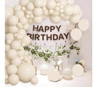 Sand White Balloons Garland Arch Kit, 113Pcs Sand White Balloon Arch Kit 5/10/12/18in Round Latex Balloons Arch Kit with Chain Ribbon Dispense for Birthday Wedding Party