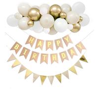 Sand White Happy Birthday Banner,Neutral Birthday Party Decoration,30 Pcs Cream Happy Birthday Balloons Garland Kit With Gold Birthday Bunting for Men Women Girls And Boys