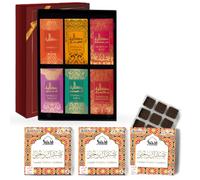 Sandal Bakhoor & Attar Oil Set by Dukhni | Authentic Arabic Sandalwood Incense & Perfume Oils | 3 boxes x 9 pc bakhoor & 6 x 6ml attars | Luxurious Long-lasting Sandalia | Perfect for Prayer & Gifting