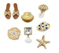 Sandal Charms 6 Pieces Gold Sea Shell Starfish Decoration | Shoe Sea Charms for Home Party Holiday New Year Birthday Social Occasions Beach Trip Daily Travel
