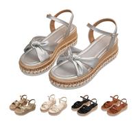 Sandal Woman Summer Chic And Comfortable, Beach Slide Woman, 2026 Chic And Elegant Sandals Large Size Bare Feet Bow Evening Sandals Open Toe Sandal With Strap Platform Slide, Silver, 9.5 UK