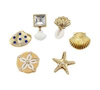 SandalCharm - SeaShellFootwearDecor | OceanFootClipAccessory Set Six Gold Marine Nautical Conch Embellishment FlipFlop Clog Summer Vacation Festive Celebration Gift Ornamental Adornment Holiday
