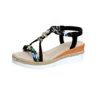 Sandals and Mules for Women, Tongue Woman Hiking Mules Heel Leather Bare Feet Summer Comfortable Open Toe Bare Feet Comfortable Comfortable Orthopedic Sandal Large Size Wedge Heel, Black, 6 UK
