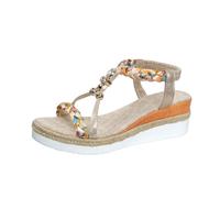 Sandals and Mules for Women, Tongue Woman Hiking Mules Heel Leather Bare Feet Summer Comfortable Open Toe Bare Feet Comfortable Comfortable Orthopedic Sandal Large Size Wedge Heel, Gold, 8 UK