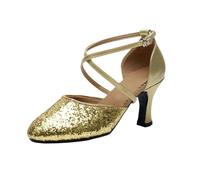 Sandals Casual Elegant Glitter Strap Latin Dance Heels For With Comfortable Slim Heel And Buckle (Gold, 6)