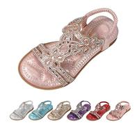 Sandals Children's Girls Glitter Beach Shoes Princess Shoes Flat Glitter Shoes Summer Shoes Boho Comfortable Sandals with Rhinestone Non-Slip Sandals Glitter Shoes for Girls Size 26-36, A Gold, 10.5