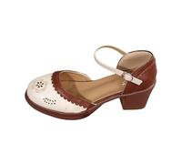 Sandals Closed Front Women's High Heels Sandals Summer Elegant Pumps Hollow Breathable Leisure Sandals with Ankle Strap Outdoor Roman Sandals Block Heel Shoes, brown, 7 UK