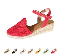 Sandals Closed Front Women's Wedge Heel Strappy Sandals Women's Flat Straw Sandals Buckle Platform Sandals Wear Resistant Summer Shoes Comfortable Leisure Sandals Breathable Pumps Sandals, White, 6 UK