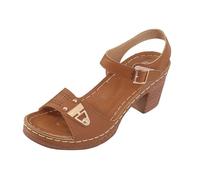 Sandals For Plantar Fasciitis Women's Thick Medium Heel Adjustable Strap Solid Color One Line Fashion Sandals Hotter For Women (Brown, 4)