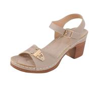 Sandals For Plantar Fasciitis Women's Thick Medium Heel Adjustable Strap Solid Color One Line Fashion Sandals Hotter For Women (Khaki, 6)