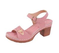 Sandals For Plantar Fasciitis Women's Thick Medium Heel Adjustable Strap Solid Color One Line Fashion Sandals Hotter For Women (4.5)