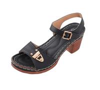 Sandals For Plantar Fasciitis Women's Thick Medium Heel Adjustable Strap Solid Color One Line Fashion Sandals Hotter For Women (7.5)