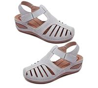 Sandals for Women Beach Wedge Sandals Bohemia Flip-Flop Ankle Strap Causal Comfortable Round Toe Gladiator Outdoor Shoes,White,US6/EU37