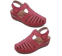 Sandals for Women Beach Wedge Sandals Bohemia Flip-Flop Ankle Strap Causal Comfortable Round Toe Gladiator Outdoor Shoes,Red,US9/EU41