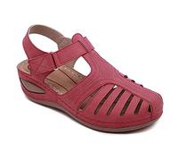 Sandals for Women Casual Summer Beach Wedge Sandals Bohemia Flip-Flop Ankle Strap Causal Comfortable Round Toe Gladiator Outdoor Shoes,Red,US5/EU36