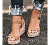 Sandals for Women Dressy Summer Platform Espadrille High Heel Sandals Casual Sandals Ankle Strap Slope Heel Open Toe Roman Shoes,Brown,US6/EU37