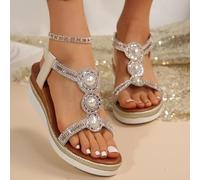 Sandals for Women Espadrilles Wedge Sandal Rhinestone Sparkly Low Wedge Comfortable Boho Casual Beach Sandals
