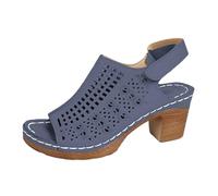Sandals For Women Fashion Open Toe High Heel Sandals For Casual Outings Beach And Date Nights With Adjustable Hook And Loop Closure Holiday Ladies Summer Walking (Dark Blue, 3.5)