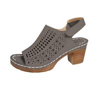 Sandals For Women Fashion Open Toe High Heel Sandals For Casual Outings Beach And Date Nights With Adjustable Hook And Loop Closure Holiday Ladies Summer Walking (Dark Gray, 3.5)