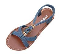 Sandals For Women Flat Bohemian Braided Toe Post Bling Sandals Comfy Casual Elasticed Ankle Strap Non Slip Walking Sandal Summer Beach Holiday Dressy Rhinestone Embellished Trim Flower Crochet Flats