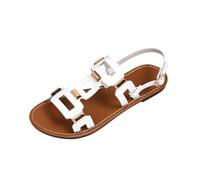 Sandals for Women Flat Open Toe Slingback Sandals Faux Leather Geometric Strap Summer Beach Holiday Casual Walking Footwear Tan Black White